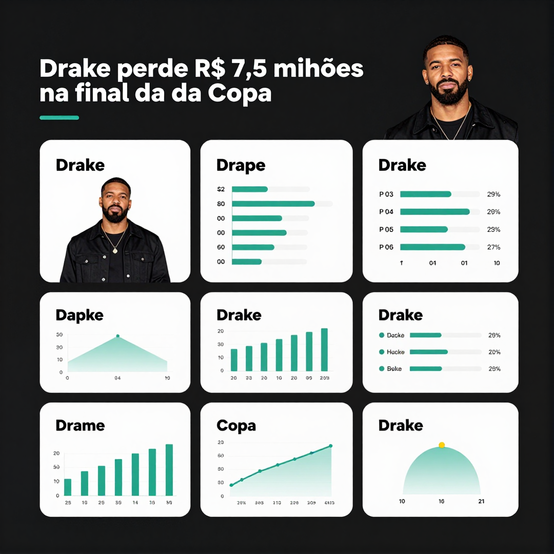 Infográfico - Drake perde R$ 7,5 milhões na final da Copa: como o rapper influenciou a cultura pop em torno do esporte e apostas