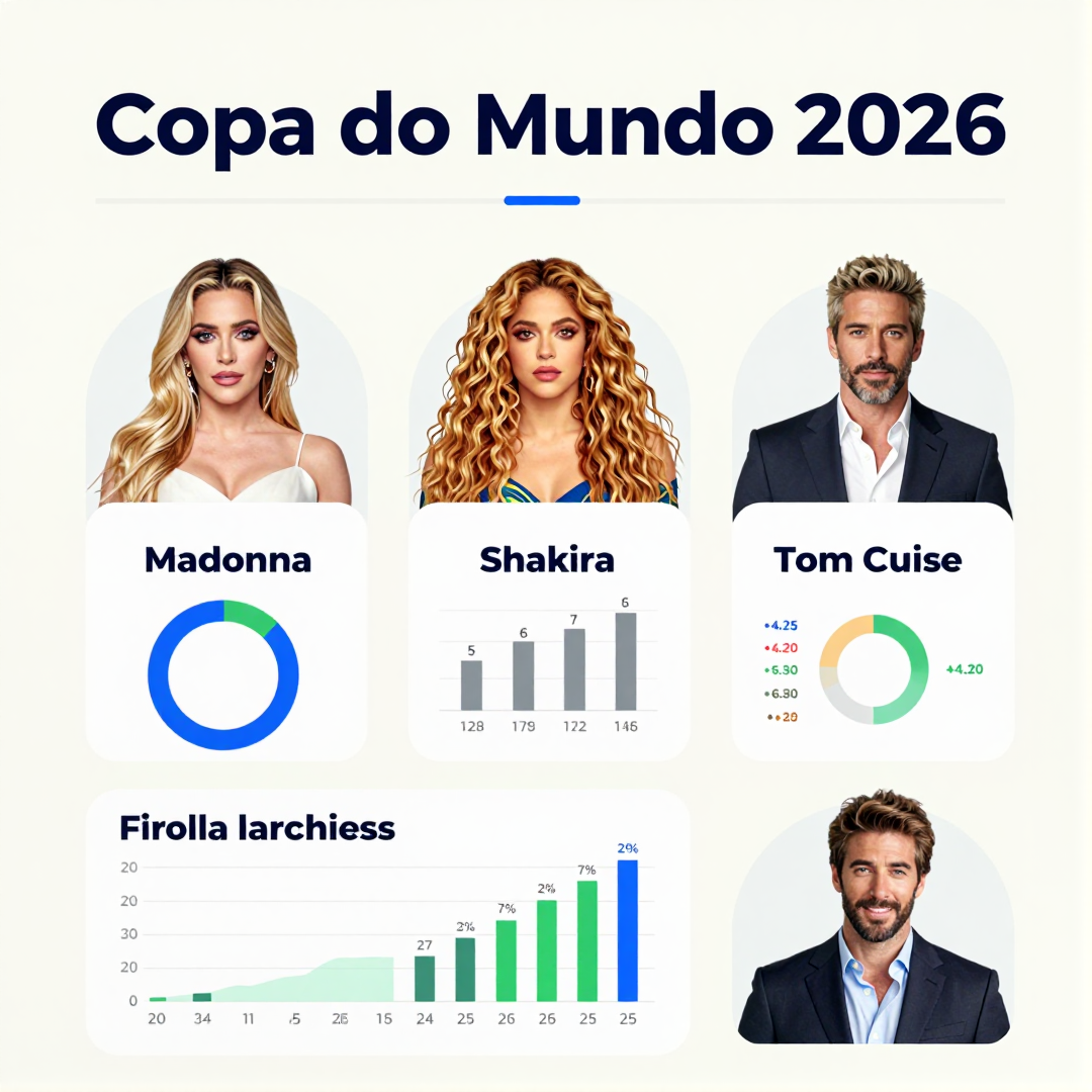 Infográfico - Copa do Mundo 2026: Madonna, Shakira e Tom Cruise lideram megaespetáculo cultural na final Espanha vs Argentina