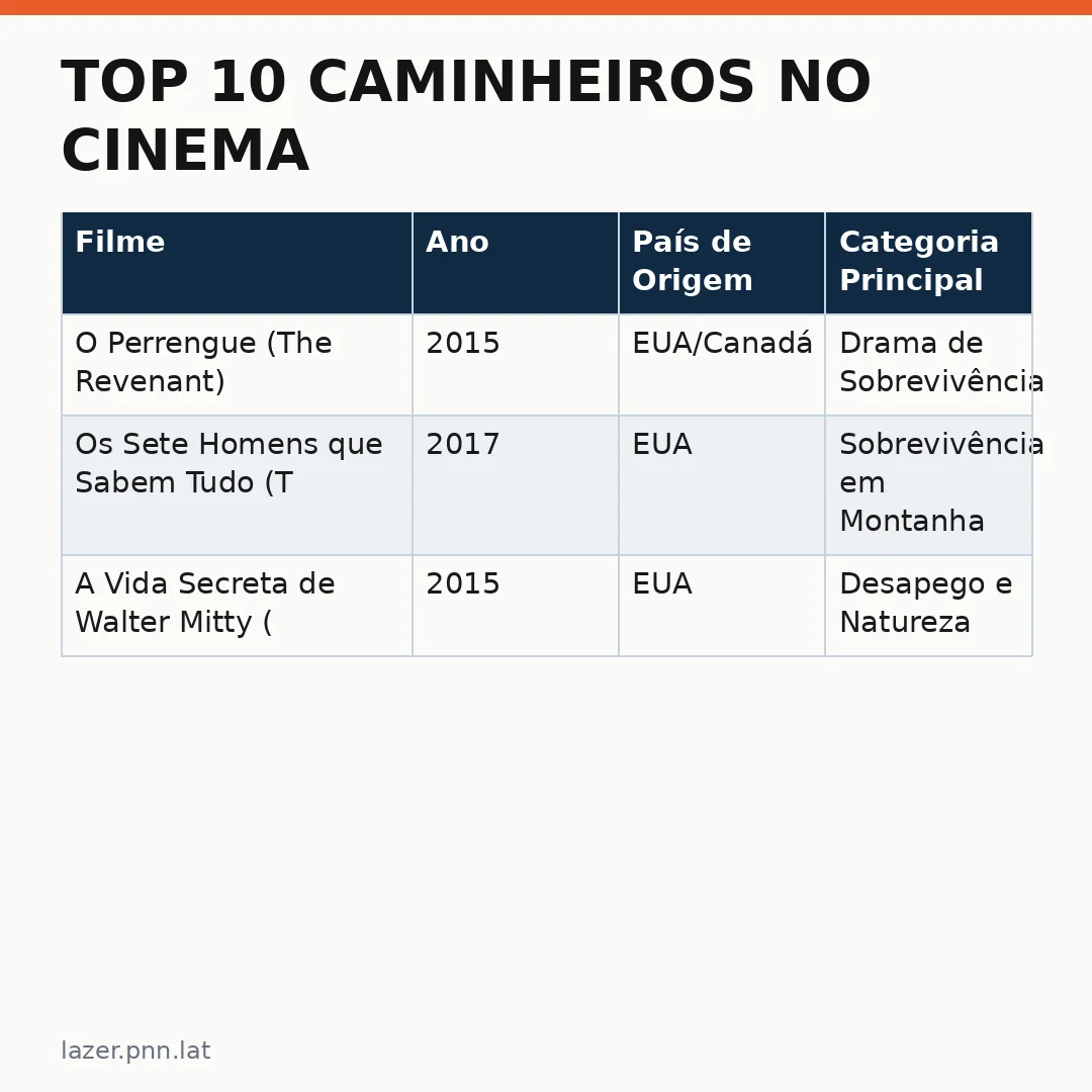 Infográfico - TOP 10 Caminheiros no Cinema: A Jornada que Transformou o Gênero de Aventura