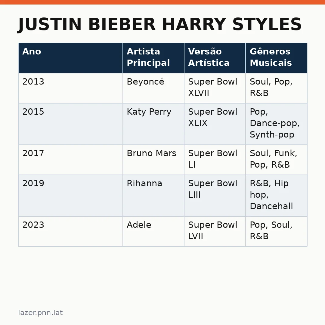 Infográfico - Justin Bieber Harry Styles: Quando Estrelas se Cruzam no Palco do Super Bowl