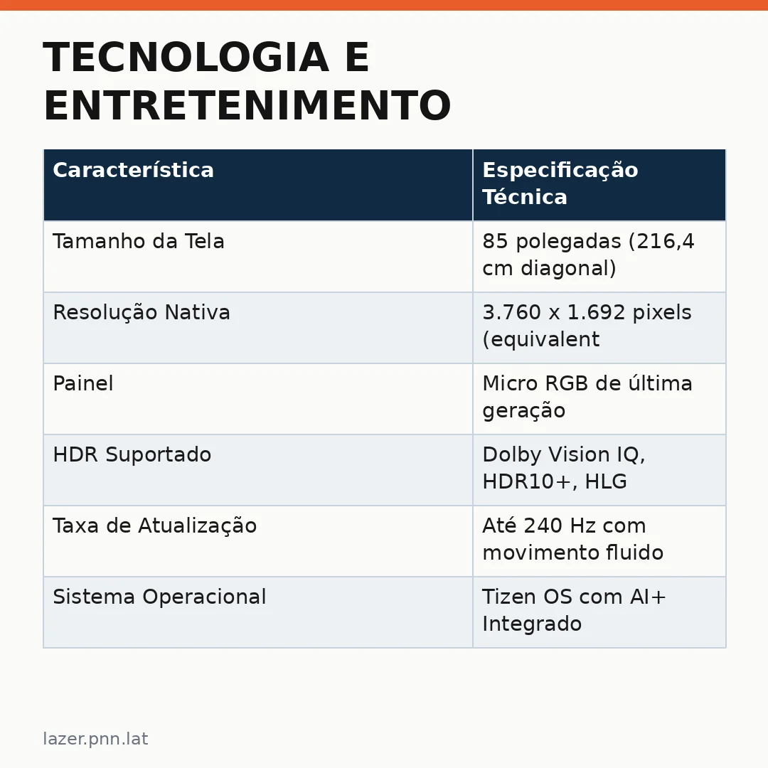 Infográfico - Tecnologia e Entretenimento: Samsung Lança Novas TVs Vision AI com Tela de 85 Polegadas no Brasil