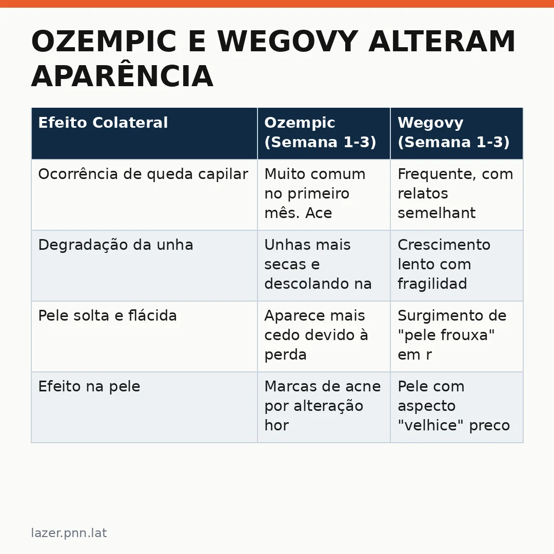 Infográfico - Ozempic e Wegovy alteram aparência: efeitos colaterais que impactam a autoestima